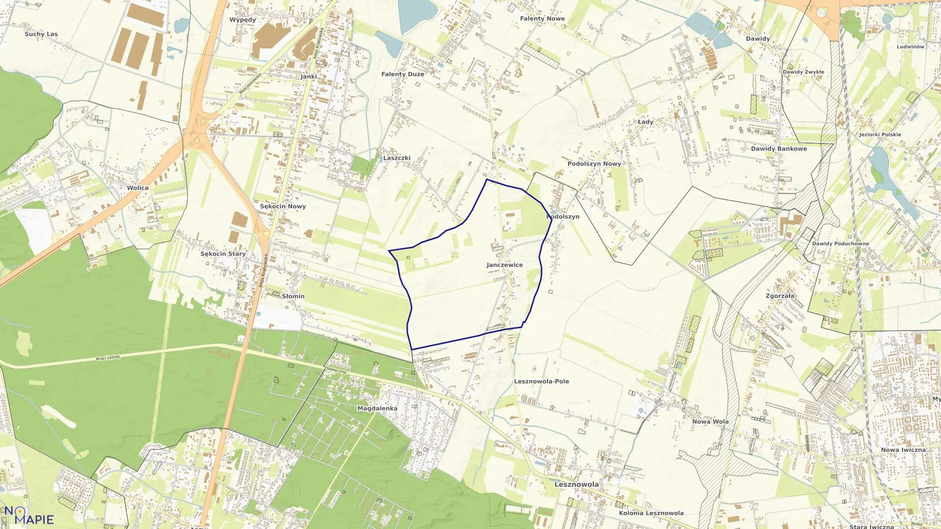 Mapa obrębu JANCZEWICE w gminie Lesznowola