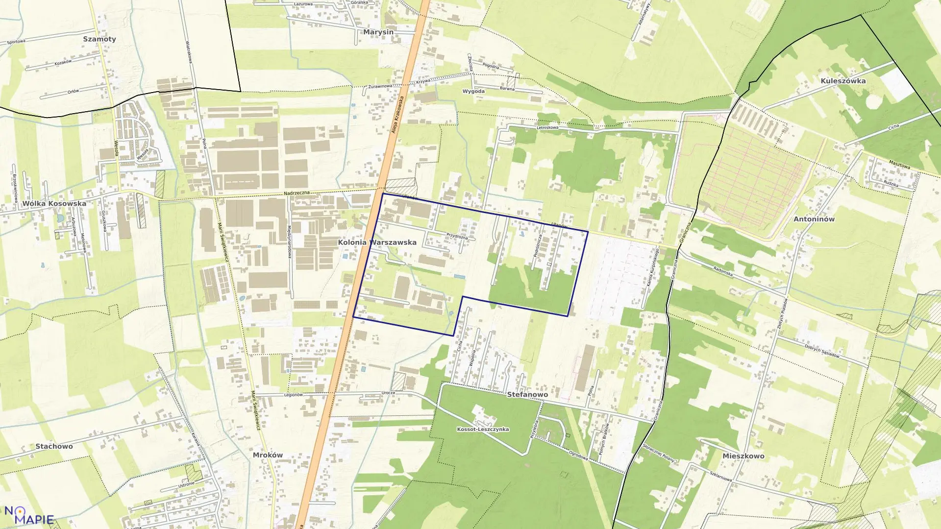 Mapa obrębu KOLONIA WARSZAWSKA w gminie Lesznowola