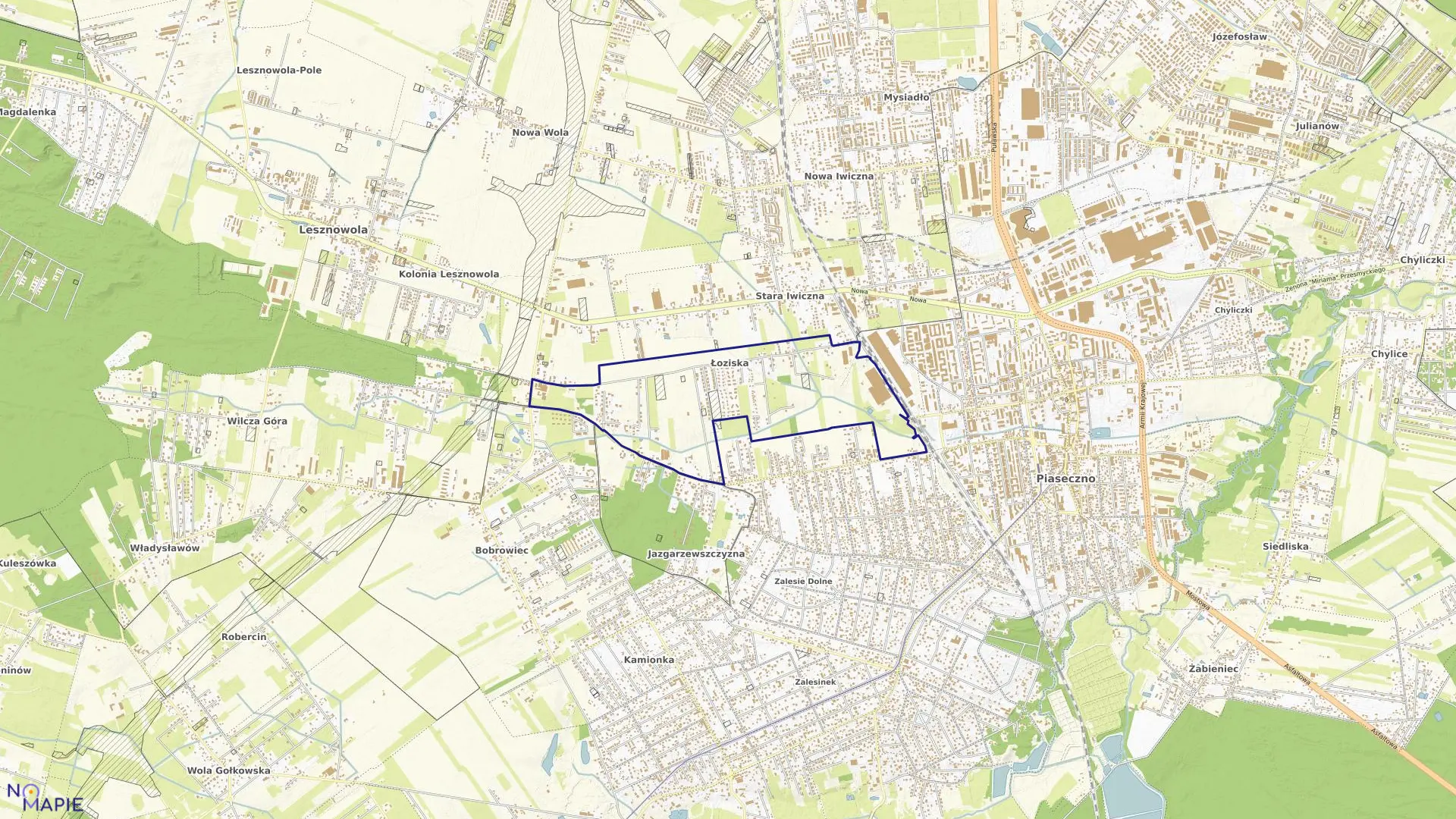 Mapa obrębu ŁOZISKA w gminie Lesznowola