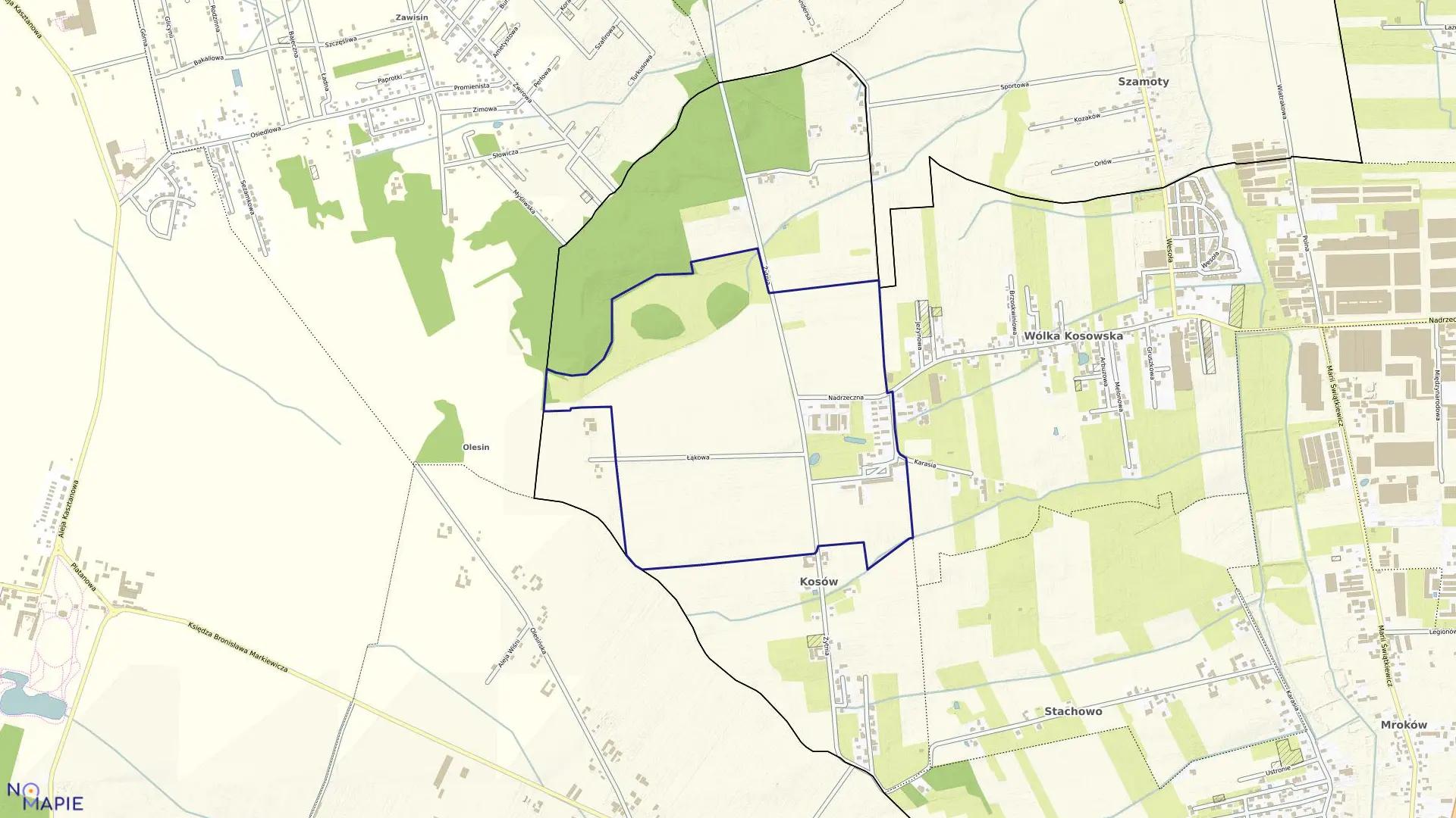 Mapa obrębu PAN KOSÓW w gminie Lesznowola